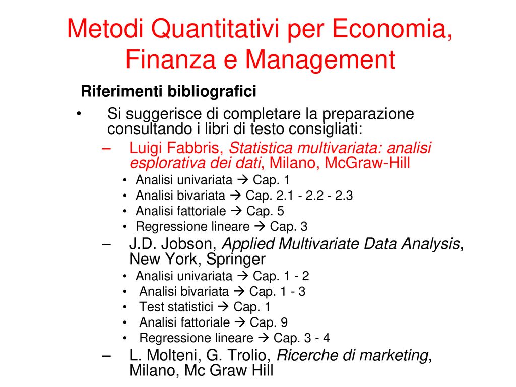 Metodi Quantitativi Per Economia Finanza E Management Lezione N1